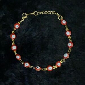 14K Gold Red Evil Eye Bracelet